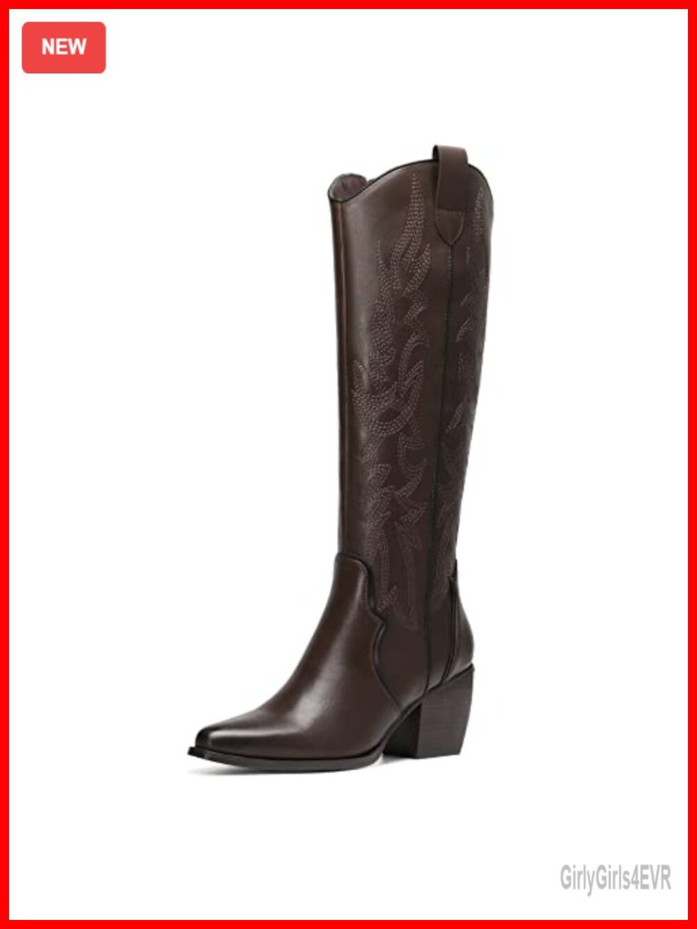 Women's Knee High Chunky Heel Cowboy Boots Faux Leather Pointed Toe